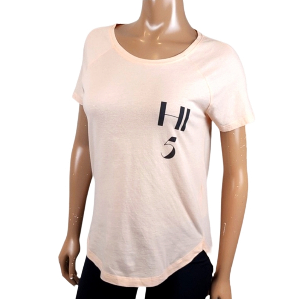 Noisy May Short Sleeve Tee Hi 5 Scoop Neck Tshirt High Low Pink Top Small